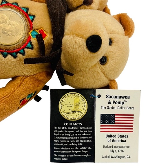 Limited Treasures Coin Bear 2001 Golden Dollar Coin 2000 D Sacajawea & Pomp - Picture 10 of 12